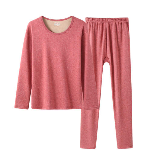 梦芭蒂双面磨毛内衣女秋冬圆领舒适加绒加厚高弹秋衣秋裤阳离子加绒套装 商品图1