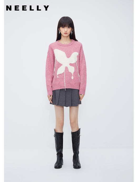 NEELLY纳俪商场同款粉色毛衣女冬季甜美宽松流苏超好看慵懒风毛衣N23103A01080 商品图1