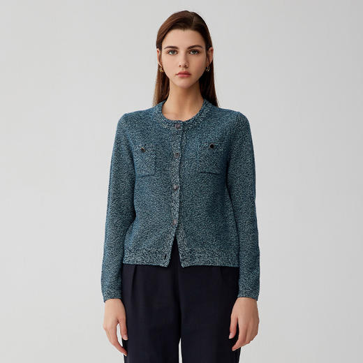 【纯羊绒混色纱羊绒开衫】羊绒世家秋冬新品女士100%山羊绒开衫舒适百搭针织小外套 商品图2