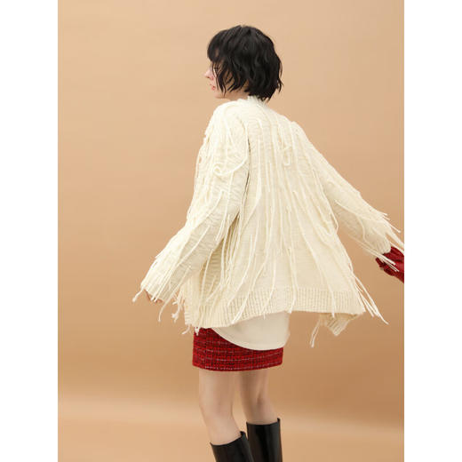 COCOBELLA设计感流苏剪破针织开衫女秋冬软糯毛衣外套MZ958 商品图2