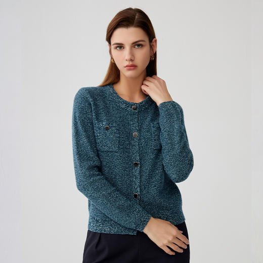 【纯羊绒混色纱羊绒开衫】羊绒世家秋冬新品女士100%山羊绒开衫舒适百搭针织小外套 商品图0