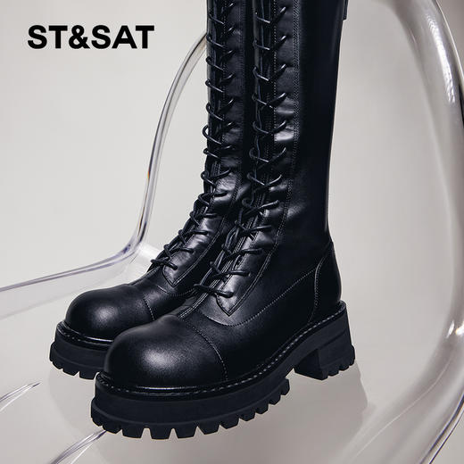星期六经典复古绑带长筒骑士靴SS34117093 商品图1