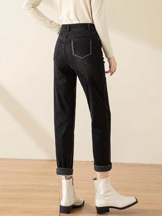 【龙贝莱精选】加绒高腰米白色牛仔裤显瘦休闲老爹裤H234060558预售款 商品图2