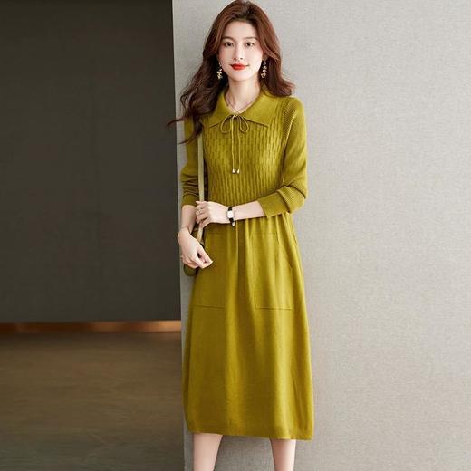 CC-LL-901娃娃领针织收腰连衣裙女中长款配大衣的内搭毛衣裙秋冬洋气打底裙 商品图5