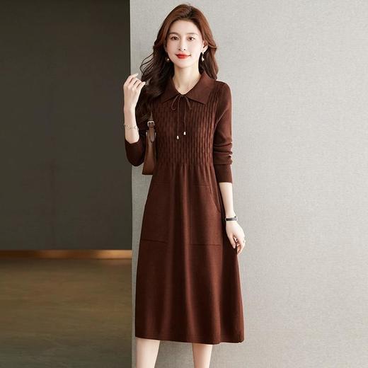 CC-LL-901娃娃领针织收腰连衣裙女中长款配大衣的内搭毛衣裙秋冬洋气打底裙 商品图6