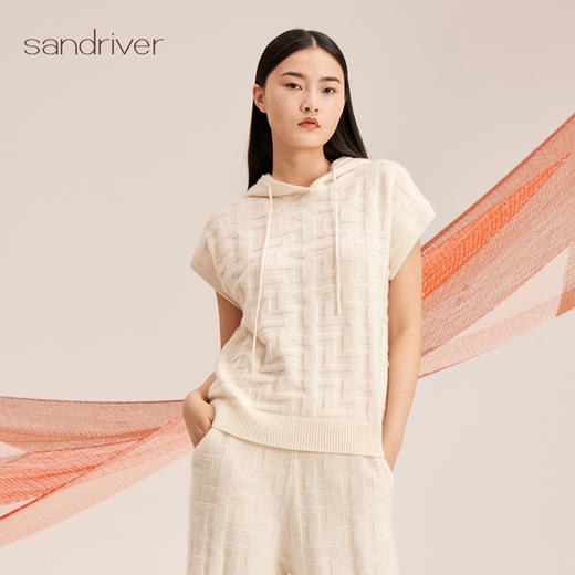 羊绒桑蚕丝无袖连帽女套衫SJF95W330K 商品图0