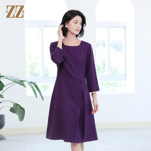 秋冬新款 气质纯色九分袖羊毛连衣裙女E04LL25 商品图1