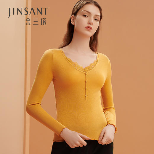 金三塔桑蚕丝V领打底衫长袖性感长袖打底上衣女  NZFAC725 商品图0