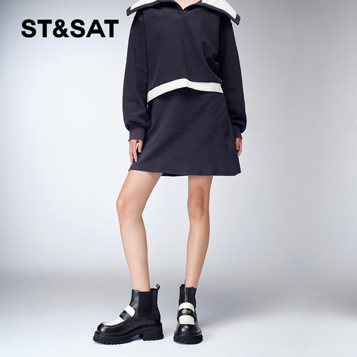 星期六英伦拼色松糕厚底烟筒短靴SS34116513 商品图3