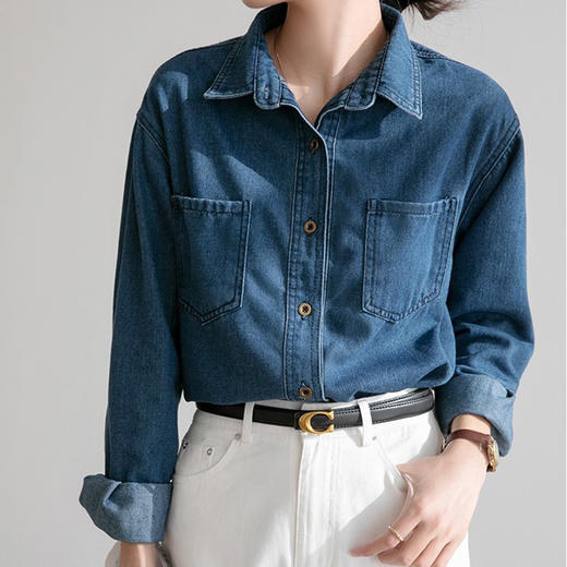 港风复古牛仔衬衫 港风复古牛仔衬衫 简约宽松版型 遮肉显瘦 优质面料 舒适亲肤 商品图2