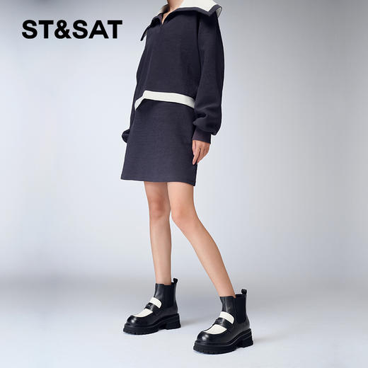 星期六英伦拼色松糕厚底烟筒短靴SS34116513 商品图2