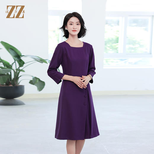 秋冬新款 气质纯色九分袖羊毛连衣裙女E04LL25 商品图0