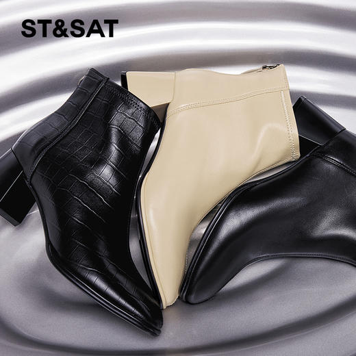 【绒里可选】星期六气质方头舒适粗高跟短靴SS34116563/SS3411856B 商品图2