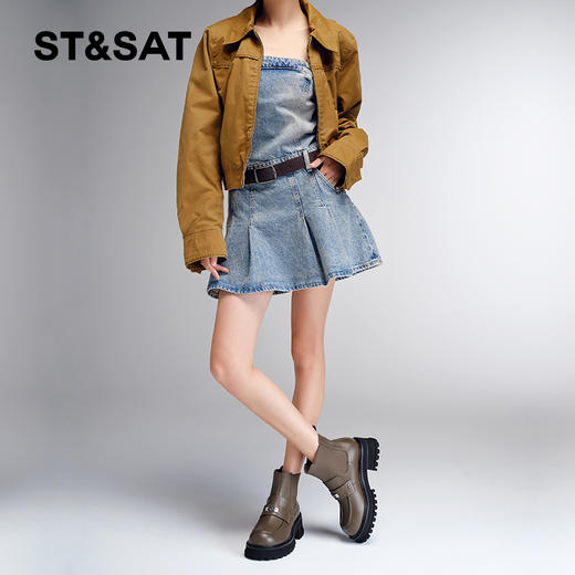 星期六英伦拼色松糕厚底烟筒短靴SS34116513 商品图6