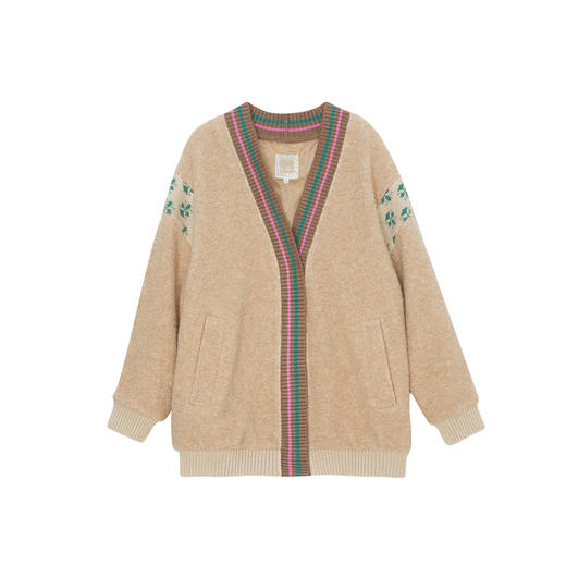 谜底圈圈呢大衣女2023冬季新品学院风V领撞色中长款外套234MD1488 商品图4