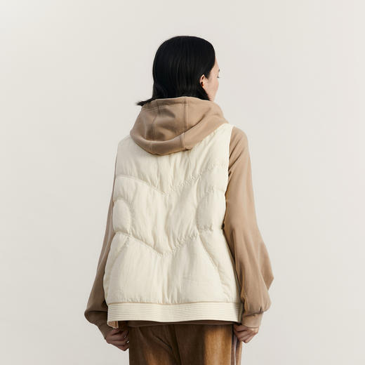 谜底毛织拼接羽绒马夹女2023冬新品学院风V领单排扣马甲234MY1470 商品图2