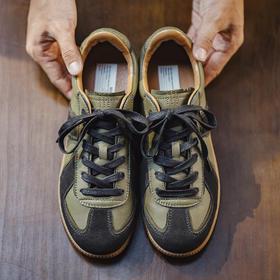 工装优选 复古榄橄绿羊皮德训鞋低帮平底板鞋休闲鞋运动鞋子男款秋