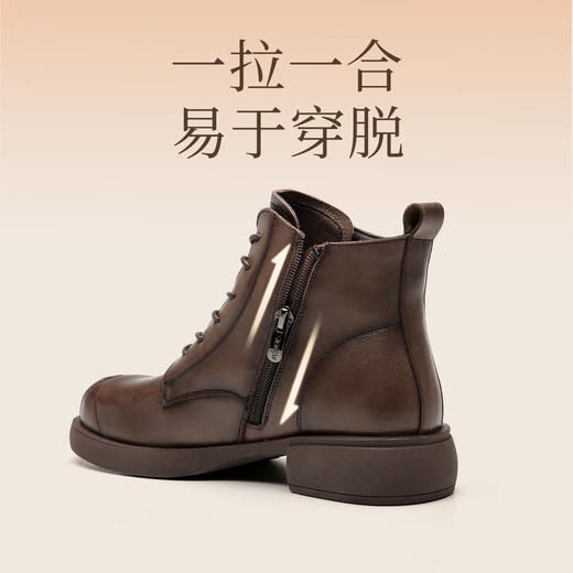 信诺妈妈短靴女士2023新款秋冬季加绒中年皮鞋真皮软底棉鞋马丁靴23M178-6D 商品图3
