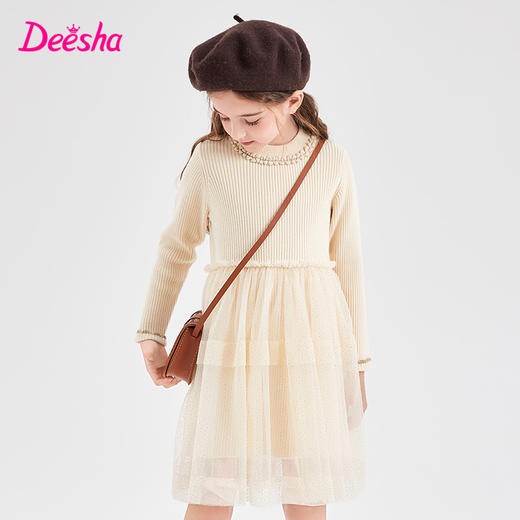 笛莎Deesha 童装2023冬季新款时尚网纱拼接针织连衣裙 商品图1