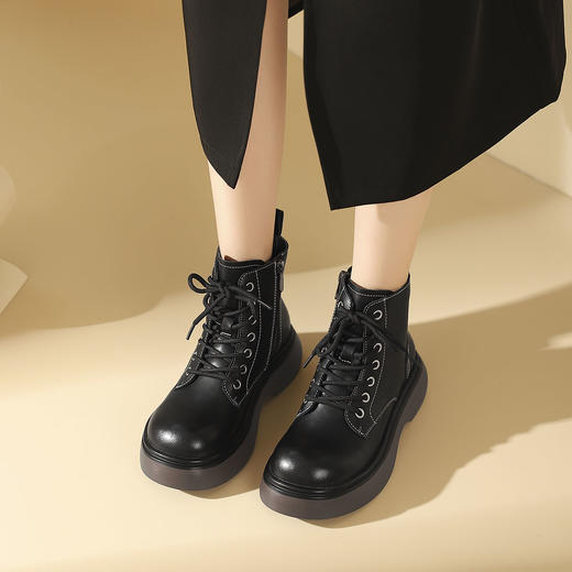 西村名物2023年新欧美风百搭工装靴子酷酷厚底马丁靴女短靴T23DS45901 商品图1