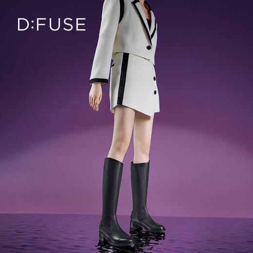 Dfuse迪芙斯2023冬季新款牛皮经典不对称骑士靴长靴女DF34117118 商品图4