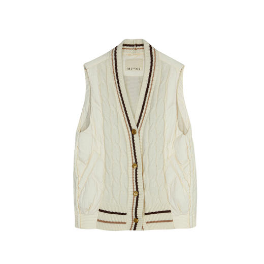 谜底毛织拼接羽绒马夹女2023冬新品学院风V领单排扣马甲234MY1470 商品图4