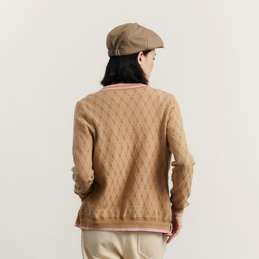 谜底针织开衫女2023冬季新品复古学院风V领刺绣宽松毛衣234MZ1873 商品图2