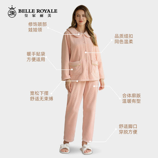 女士加绒睡衣秋冬款保暖加厚高档烂花绒家居服套装JJT90032 商品图1