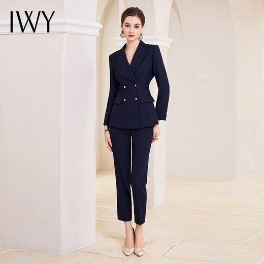 IWY/藏青色长袖西装套装女秋冬款商务律师职业装工作服职场正装CP1856 商品图3