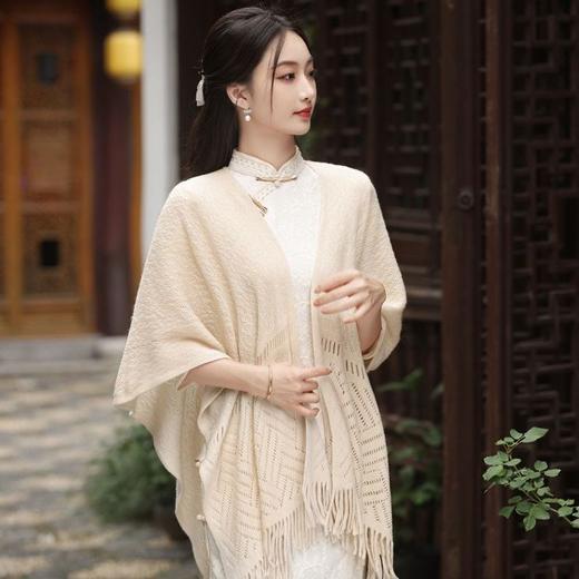 新款旗袍外搭，披肩文艺复古百搭纯色镂空披肩SJT393 商品图0