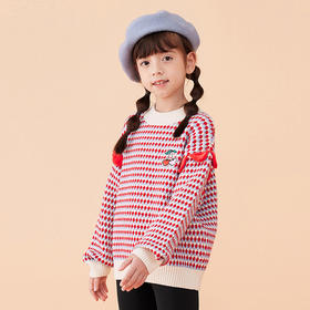 【MQD】女大童条纹满版印花半高领毛衣冬新款学院百搭加厚针