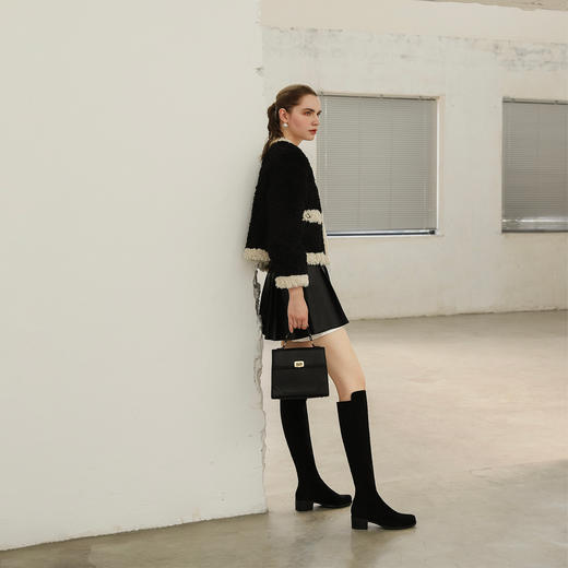 百搭过膝长靴女粗跟2023新款显瘦小个子弹力靴4.5CM（签收48小时内可退换） 商品图1