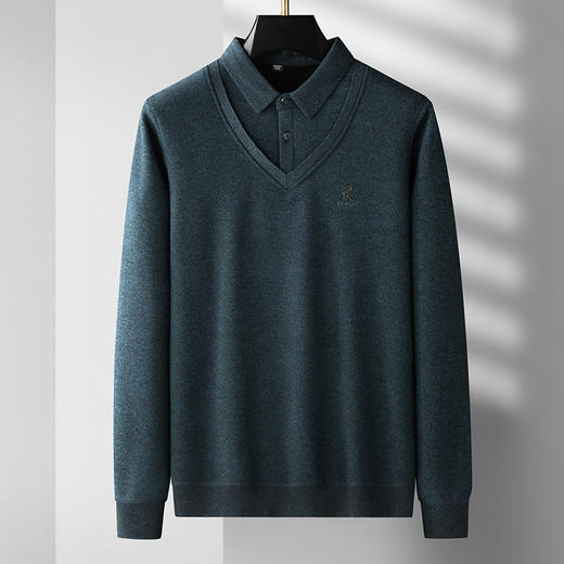 【圈】【加绒假两件】【新款DDS】大依优型大码加绒长袖Polo衫假两件弹力加肥加大胖子上衣男士T恤肥佬打底男装 商品图2