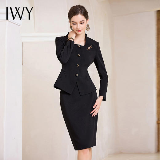 IWY/名媛黑色方领西装两件套女秋冬法式职业裙装面试正装工作服CS1860 商品图2