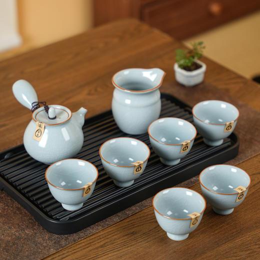 【特惠6折】元本道开片可养汝窑功夫茶具套装家用瓷器高级陶瓷喝茶侧把壶套组 商品图2
