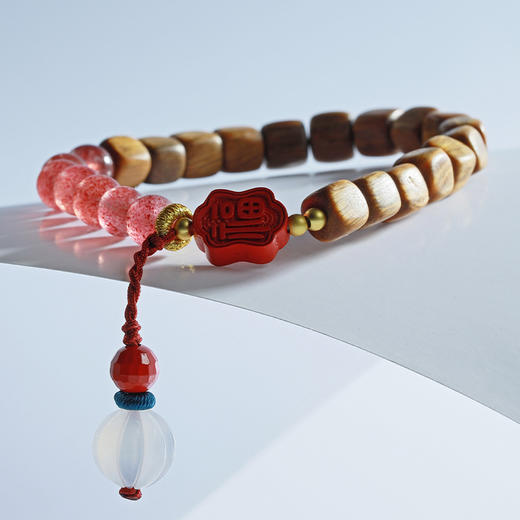 牛首山文创粉草莓南瓜手链创意绿檀木精致手串中式女款送闺蜜礼物 商品图4
