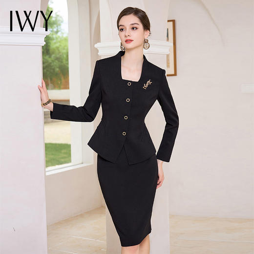 IWY/名媛黑色方领西装两件套女秋冬法式职业裙装面试正装工作服CS1860 商品图3