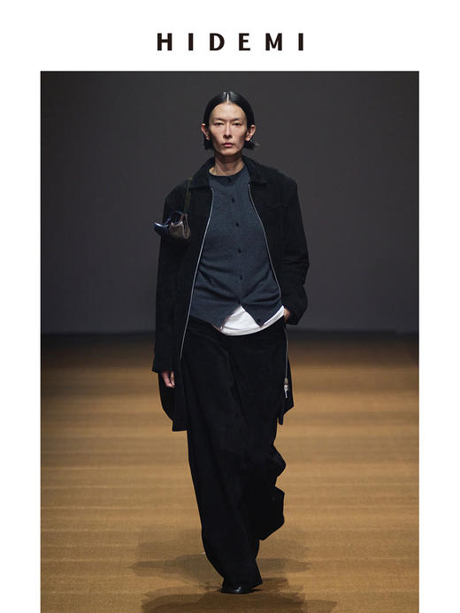 HIDEMI 麂皮极简拉链廓形口袋式中长款皮衣大衣套装 外套/中短裤 商品图6