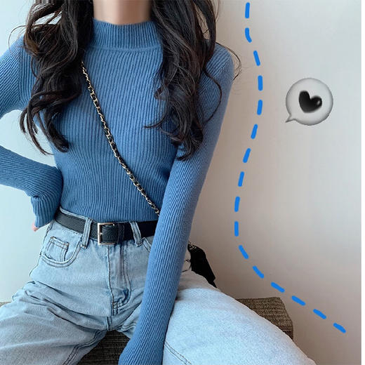 【79.9/任选2件！】秋冬新款，长袖套头百搭纯色，韩版半高领学生修身针织打底衫上衣女装lm 商品图9