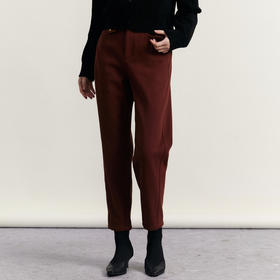 谜底磨毛休闲裤女2023冬款简约时尚高腰百搭直筒九分裤234MK1501