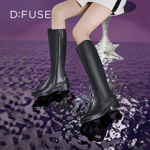 Dfuse迪芙斯2023冬季新款牛皮经典不对称骑士靴长靴女DF34117118 商品图6