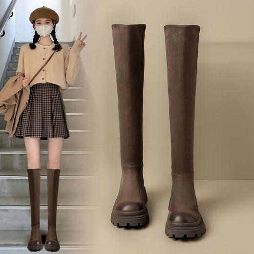 ZHR2022年秋冬季新款简约圆头显瘦气质百搭休闲不对称擦色长筒靴 商品图4