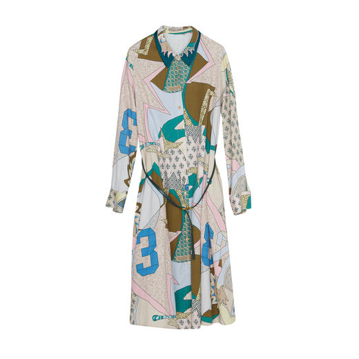 谜底花色连衣裙长袖2023冬新品复古田园风中长裙配腰带234ML1519 商品图4