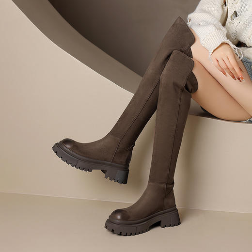 ZHR2022年秋冬季新款简约圆头显瘦气质百搭休闲不对称擦色长筒靴 商品图6