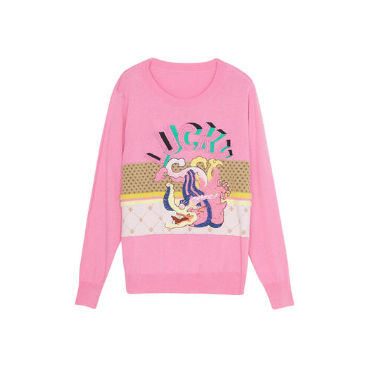 谜底套头针织衫女2023冬新品复古文艺绣花圆领百搭毛衣234MZ1876 商品图4