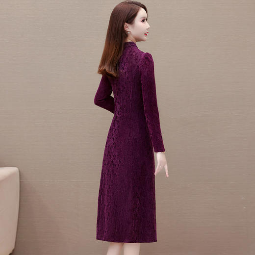 提花旗袍裙，中长款秋季妈妈装连衣裙时尚气质A字裙复古连衣裙QYM-HL-23F055 -Y 商品图2