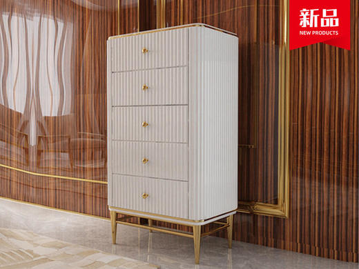 佐梵五斗柜轻者 不锈钢金色+E1高密度板添加亮光钢琴烤漆工艺+实木缓冲抽屉+20MM环保大理石面[免费送装，偏远地区除外] 商品图0
