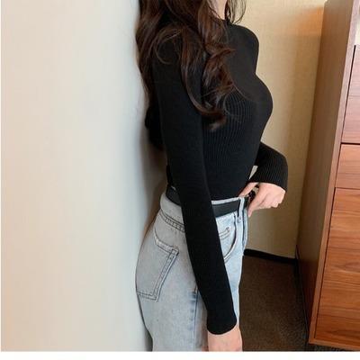 【79.9/任选2件！】秋冬新款，长袖套头百搭纯色，韩版半高领学生修身针织打底衫上衣女装lm 商品图2