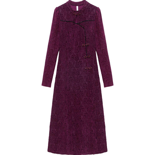 提花旗袍裙，中长款秋季妈妈装连衣裙时尚气质A字裙复古连衣裙QYM-HL-23F055 -Y 商品图4