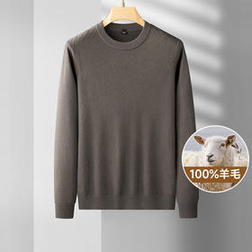 【圈】100%羊毛【新款DDS】大依优型大码男装羊毛衫圆领毛衣针织衫休闲加肥加大男士胖子大码内搭上衣